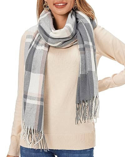 Fuinloth Women's Large Plaid Scarf Fashion Long Shawl Wrap for Winter Warm Lightweight - 1