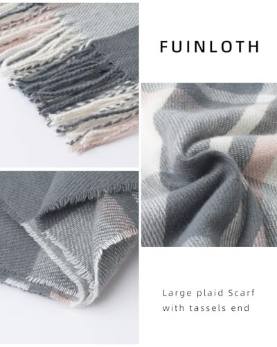 Fuinloth Women's Large Plaid Scarf Fashion Long Shawl Wrap for Winter Warm Lightweight - 3