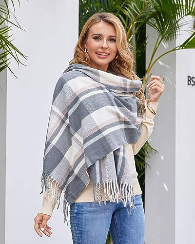 Fuinloth Women's Large Plaid Scarf Fashion Long Shawl Wrap for Winter Warm Lightweight - 6