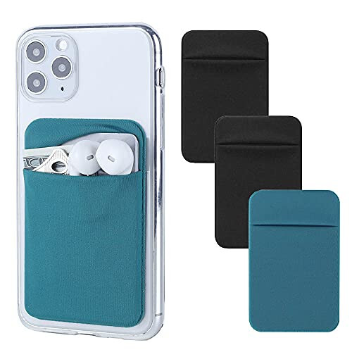 Fulgamo 3Pack Cell Phone Card Holder Pocket for Back of Phone, Stretchy Stick on Wallet Credit Card ID Case Pouch Sleeve Self Adhesive Sticker with Flap for iPhone Samsung Galaxy-2Black+1Navy Blue - 8