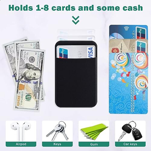 Fulgamo 3Pack Cell Phone Card Holder Pocket for Back of Phone, Stretchy Stick on Wallet Credit Card ID Case Pouch Sleeve Self Adhesive Sticker with Flap for iPhone Samsung Galaxy-2Black+1Navy Blue - 3