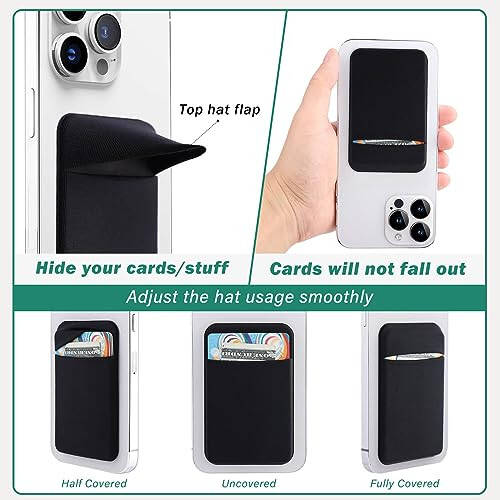 Fulgamo 3Pack Telefon Kart Tutgichi Cho'ntagi Telefonning Orqa Tomoniga, Cho'ziluvchan Yopishqoq Hamyon Kredit Karta ID Korpusi Cho'ntagi Yengli O'z-o'zidan Yopishqoq Stiker Qopqog'i bilan iPhone Samsung Galaxy uchun - 2 Qora + 1 Ko'k - 4