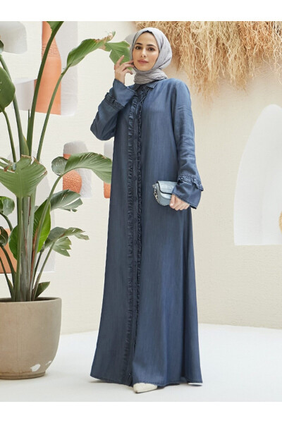 Full-Length Buttoned Abaya - Dark Blue - Neways - 2