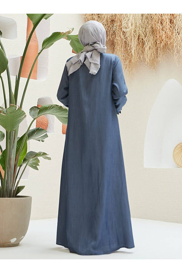 Full-Length Buttoned Abaya - Dark Blue - Neways - 4