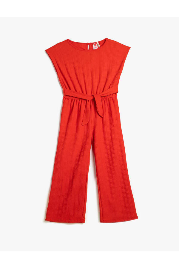 Full Length Sleeveless Round Neck Jumpsuit with Belt Detail - 1