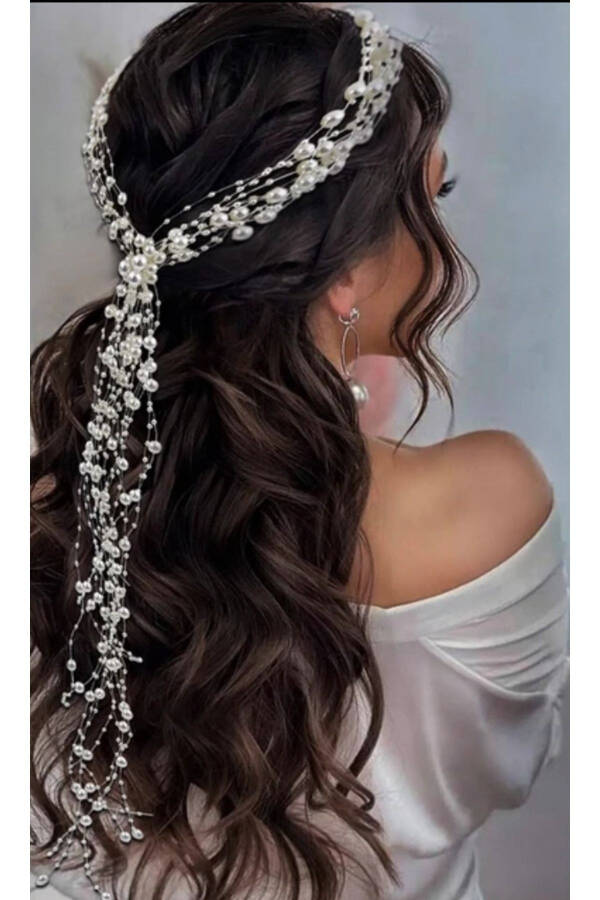 Full Pearl Design White Engagement, Wedding, Outdoor Shoot, Bridal Crown Hair Accessory - 3