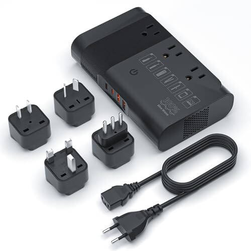 FUNPRO 350W Güç Dönüştürücü 220V - 110V Voltaj Dönüştürücü Seyahat Adaptörü 4 USB Bağlantı Noktası 3 AC Priz ile, Bukle Makinesi, Düzleştirici, Şarj Cihazları İçin Voltaj Dönüştürme, ABD - AB/İngiltere/İtalya/Avustralya/Asya Siyah - 6