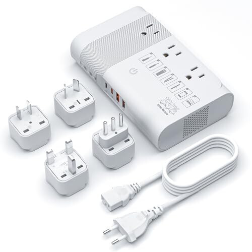 FUNPRO 350W Güç Dönüştürücü 220V - 110V Voltaj Dönüştürücü Seyahat Adaptörü 4 USB Bağlantı Noktası 3 AC Priz ile, Maşa, Düzleştirici, Şarj Cihazları İçin Voltaj Dönüştürme, ABD'den AB/İngiltere/İtalya/Avustralya/Asya'ya Beyaz - 6