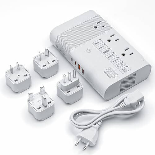 FUNPRO 350W Güç Dönüştürücü 220V - 110V Voltaj Dönüştürücü Seyahat Adaptörü 4 USB Bağlantı Noktası 3 AC Priz ile, Maşa, Düzleştirici, Şarj Cihazları İçin Voltaj Dönüştürme, ABD'den AB/İngiltere/İtalya/Avustralya/Asya'ya Beyaz - 1