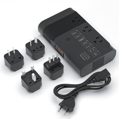 FUNPRO 350W Power Converter 220V to 110V Voltage Converter Travel Adapter with 4 USB Ports 3 AC Outlets, Convert Voltage for Curling Iron, Straightener, Chargers, US to EU/UK/IT/AU/Asia Black - 1