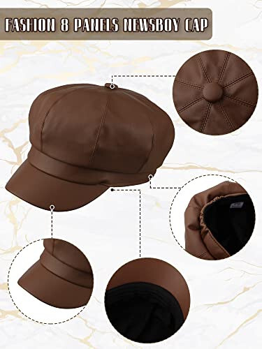 Funtery 3 Pcs Women Newsboy Hats PU Leather Visor Beret Cabbie Hat 8 Panel Vintage Women Fiddler Cap Faux Leather Baker Hat - 2