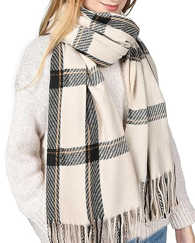 FURTALK Winter Scarf for Women Shawl Cashmere Feel Tassel Plaid Large Oversized Scarves Wraps - 5