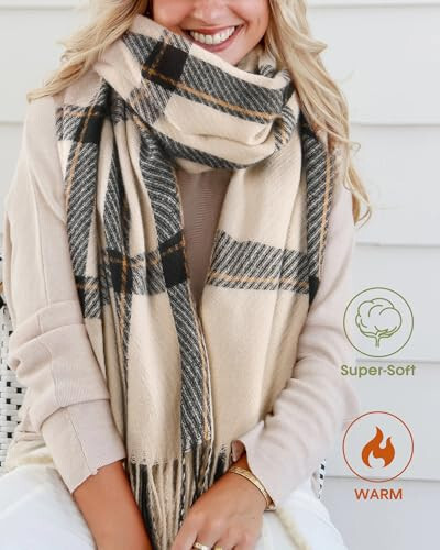 FURTALK Winter Scarf for Women Shawl Cashmere Feel Tassel Plaid Large Oversized Scarves Wraps - 12