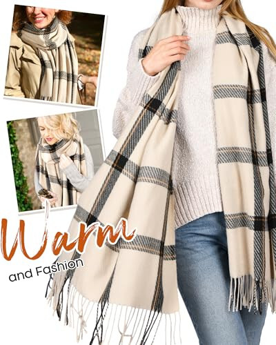 FURTALK Winter Scarf for Women Shawl Cashmere Feel Tassel Plaid Large Oversized Scarves Wraps - 15