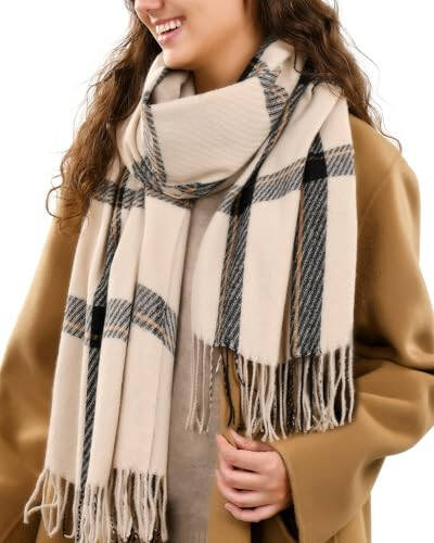 FURTALK Winter Scarf for Women Shawl Cashmere Feel Tassel Plaid Large Oversized Scarves Wraps - 3