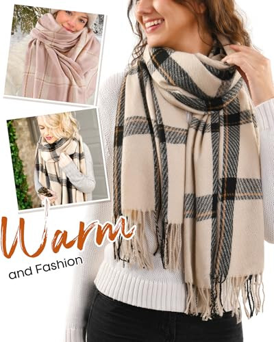 FURTALK Winter Scarf for Women Shawl Cashmere Feel Tassel Plaid Large Oversized Scarves Wraps - 10