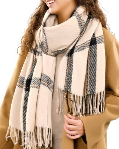 FURTALK Winter Scarf for Women Shawl Cashmere Feel Tassel Plaid Large Oversized Scarves Wraps - 9