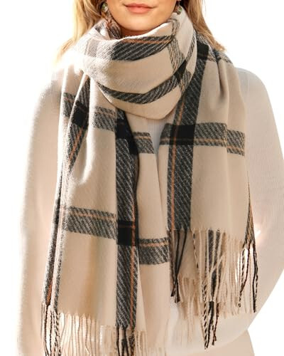 FURTALK Winter Scarf for Women Shawl Cashmere Feel Tassel Plaid Large Oversized Scarves Wraps - 1