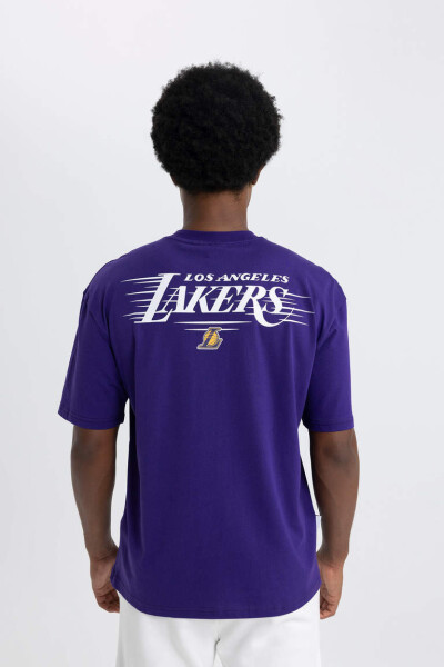 Футболка DeFactoFit NBA Los Angeles Lakers Oversize Fit с круглой горловиной и коротким рукавом Темно-фиолетовый - 7