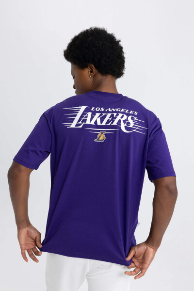 Футболка DeFactoFit NBA Los Angeles Lakers Oversize Fit с круглой горловиной и коротким рукавом Темно-фиолетовый - 8