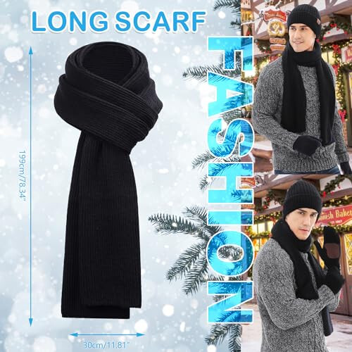 FZ FANTASTIC ZONE Mens Winter Knit Hat Beanie Long Neck Scarf Touchscreen Gloves Set Fleece Skull Caps Gifts for Men Unisex - 5