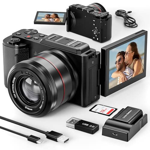 G-Anica Raqamli Kamera, Fotografiya uchun 5K va 12X Optik Kameralar, YouTube uchun 48MP Vlogging Kamerasi, Video Kamera, Wi-Fi va HDMI Chiqishi, 32GB SD Karta (2 Batareya) - 1