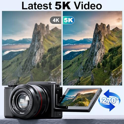 G-Anica Raqamli Kamera, Fotografiya uchun 5K va 12X Optik Kameralar, YouTube uchun 48MP Vlogging Kamerasi, Video Kamera, Wi-Fi va HDMI Chiqishi, 32GB SD Karta (2 Batareya) - 2