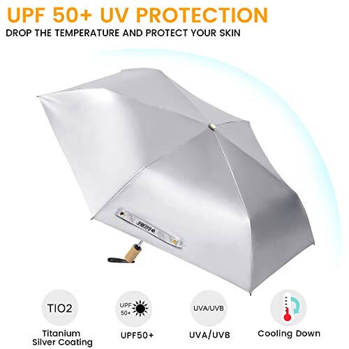 G4Free UPF 50+ UV Protection Travel Umbrella with Wooden Handle, 42 Inch Lightweight Sun Rain Folding Umbrellas Auto Open Close - 2