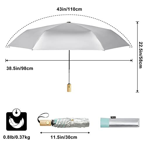 G4Free UPF 50+ UV Protection Travel Umbrella with Wooden Handle, 42 Inch Lightweight Sun Rain Folding Umbrellas Auto Open Close - 3