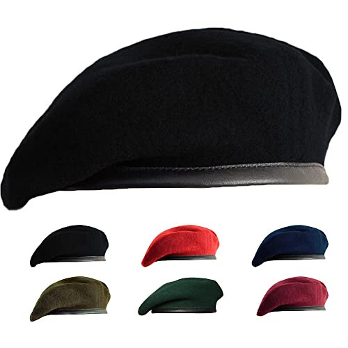 Gajaous British Military Berets for Men and Women, Wool and Leather Beret Hats, Multiple Colours Army Beret - 1