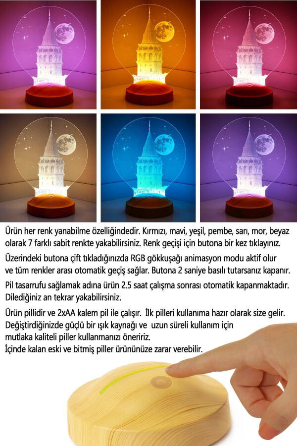 Galata Tower LED Lamp, Istanbul Souvenir Night Light, Personalized Birthday Gift Lamp - 4