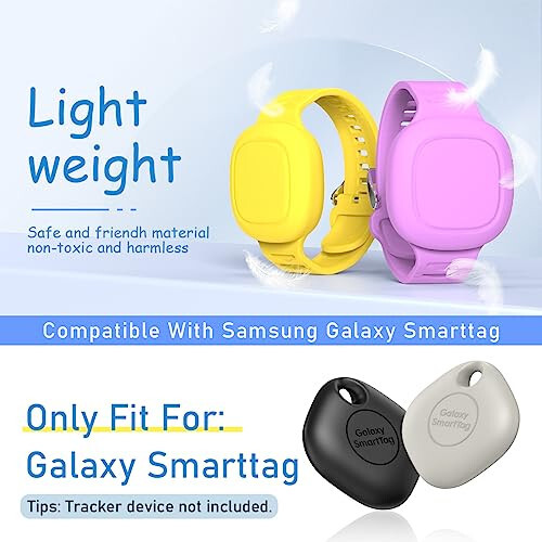 Galaxy SmartTag İçin 2'li Su Geçirmez Silikon Bileklik, Çocuk Bilekliği Akıllı Etiket Tutucu Kılıf Kapak, Galaxy SmartTag ile Uyumlu, Çocuklar ve Yaşlılar İçin Ayarlanabilir Gizli Akıllı Etiket Bilekliği (Mor + Sarı) - 2