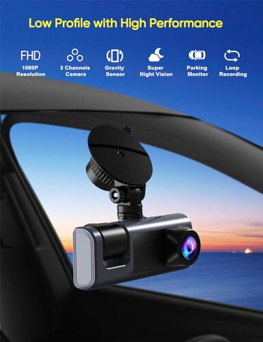 Galphi 3 Channel Dash Cam Front and Rear Inside, 1080P Dash Camera for Cars, Dashcam Three Way Triple Car Camera with IR Night Vision, Loop Recording, G-Sensor, 24 Hours Recording, Support 128 GB Max - 3