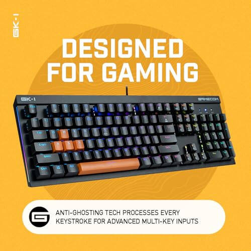 GameCom GK-1 Mekanik Oyun Klavyesi - Özelleştirilebilir RGB Aydınlatma - Bireysel Arka Aydınlatmalı Tuşlar - Optik Kailh Mavi Tıklamalı Anahtarlar - Lansman Sürümü Turuncu - 2