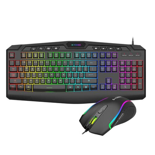 Gaming Keyboard and Mouse Combo, CQ109 RGB LED Backlit Anti-ghosting Wired Membrane Keyboard with 104 Keys +Extra 8 Hotkeys, 1000-3200 DPI RGB Mouse for PC/Xbox/PS4 (Black) - 1