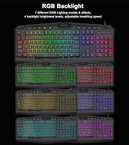 Gaming Keyboard and Mouse Combo, CQ109 RGB LED Backlit Anti-ghosting Wired Membrane Keyboard with 104 Keys +Extra 8 Hotkeys, 1000-3200 DPI RGB Mouse for PC/Xbox/PS4 (Black) - 4