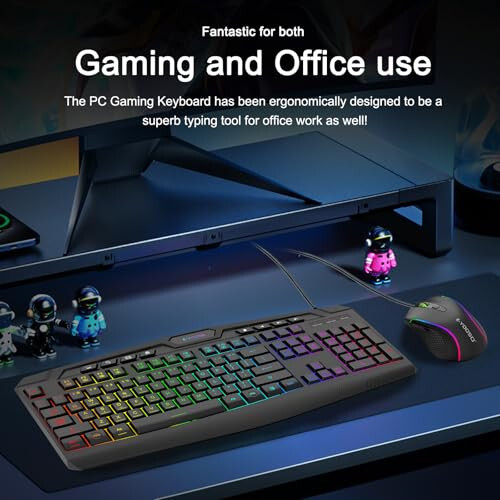 Gaming Keyboard and Mouse Combo, CQ109 RGB LED Backlit Anti-ghosting Wired Membrane Keyboard with 104 Keys +Extra 8 Hotkeys, 1000-3200 DPI RGB Mouse for PC/Xbox/PS4 (Black) - 6