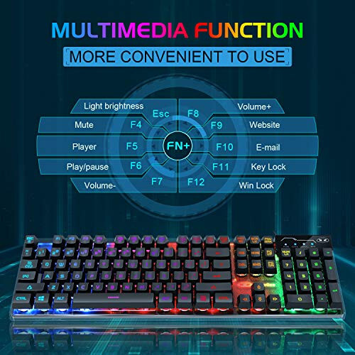 Gaming Keyboard and Mouse Combo, K1 RGB LED Backlit Keyboard with 104 Key Computer PC Gaming Keyboard for PC/Laptop (Black) - 4