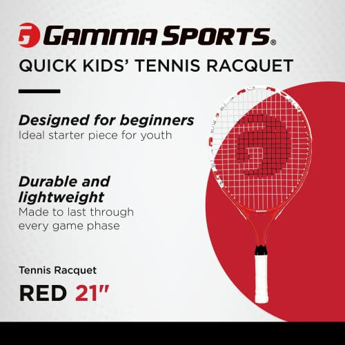 Gamma Sports Junior tennis raketi: Tez bolalar 19 dyuymli tennis raketi - Oldindan tortilgan yoshlar tennis raketkalari o'g'il va qiz bolalar uchun - 93 dyuymli bosh hajmi - 2