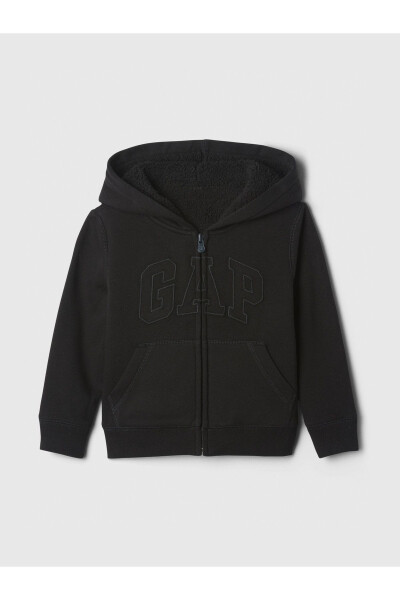 Gap logosi bo'lgan qora rangli fermuarlı fleece sherpa svitshot - 4