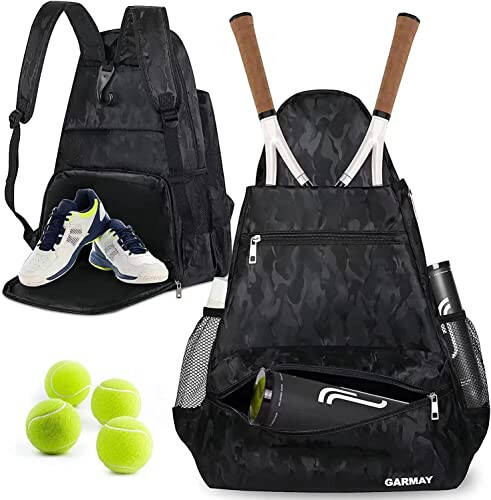 GARMAY Extra Large Tennis Bag Tennis Backpack with Shoe Compartment Waterproof for Men and Women to Hold Tennis Racket,Pickleball Paddles, Badminton Racquet, Squash Racquet and Outdoor Sports Accessories - 1