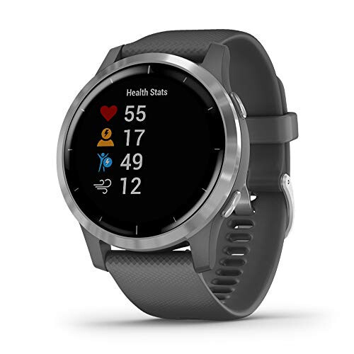 Garmin 010-02174-01 vivoactive 4, GPS Akıllı Saat, Müzik Özelliği, Vücut Enerjisi İzleme, Animasyonlu Antrenmanlar, Nabız Oksimetre Sensörleri ve Daha Fazlası, Gümüş Gri Kayışlı - 1