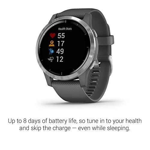 Garmin 010-02174-01 vivoactive 4, GPS Akıllı Saat, Müzik Özelliği, Vücut Enerjisi İzleme, Animasyonlu Antrenmanlar, Nabız Oksimetre Sensörleri ve Daha Fazlası, Gümüş Gri Kayışlı - 3