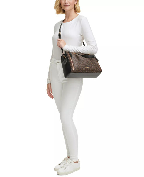 Garnet Signature Triple Compartment Top Zipper Satchel Almond/White - 7