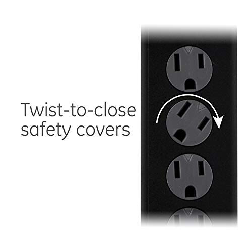 GE 6-Outlet Surge Protector, 8 Ft Extension Cord, Power Strip, 1300 Joules, Flat Plug, Twist-to-Close Safety Covers, Protected Indicator Light, UL Listed, Black, 33662 - 4