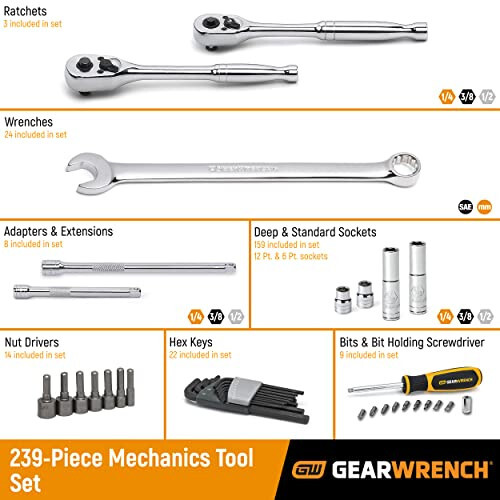 GEARWRENCH 239 Piece Mechanics Tool Set | 1/4, 3/8, 1/2 Drive | 80942 - 2