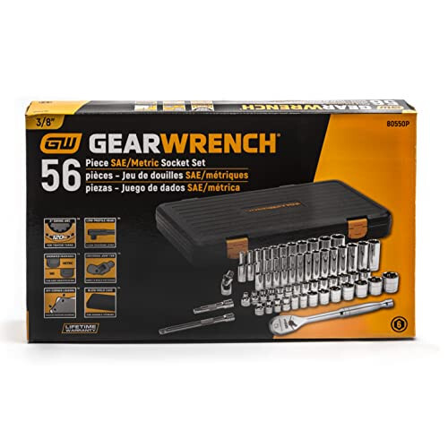 GEARWRENCH 56 dona 120XP mexanik asboblar to'plami | 3/8'' haydovchi | 6 nuqta | Standart va chuqur | SAE va metrik | 80550P - 4