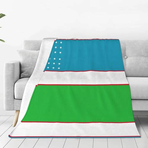 GELATU Flag of The Republic of Uzbekistan Ultra-Soft Micro Fleece Flannel Throw Blankets â€“ All Season Lightweight Warmth,Versatile Usage - 1