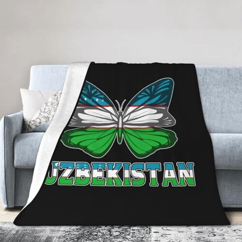 Generic Butterfly Uzbekistan Uzbekistan Flag Throw Blanket 50X40in Warm Super Soft Flannel Blankets for Bed Sofa Great Gift6, Black - 1