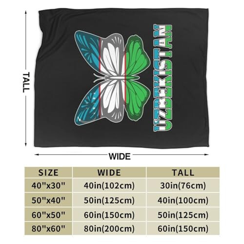 Generic Butterfly Uzbekistan Uzbekistan Flag Throw Blanket 50X40in Warm Super Soft Flannel Blankets for Bed Sofa Great Gift6, Black - 4